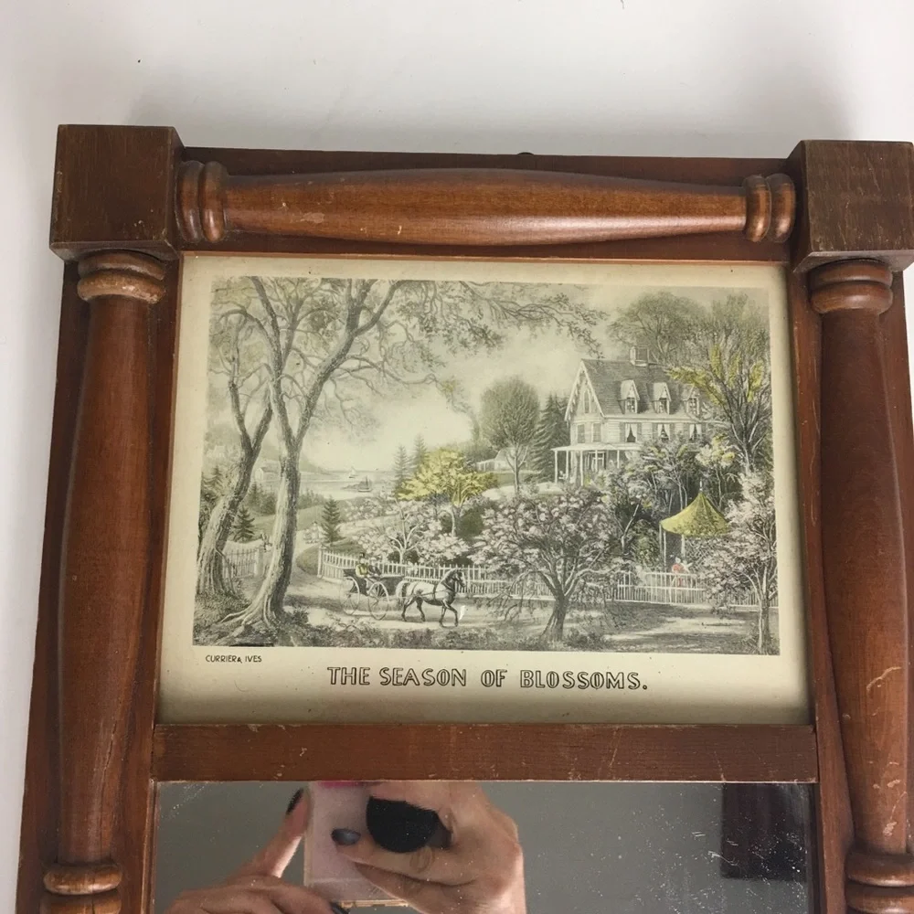 Vintage Mirror Wood Farmhouse Chic Country Art Print 18x10” Spring Seasonal